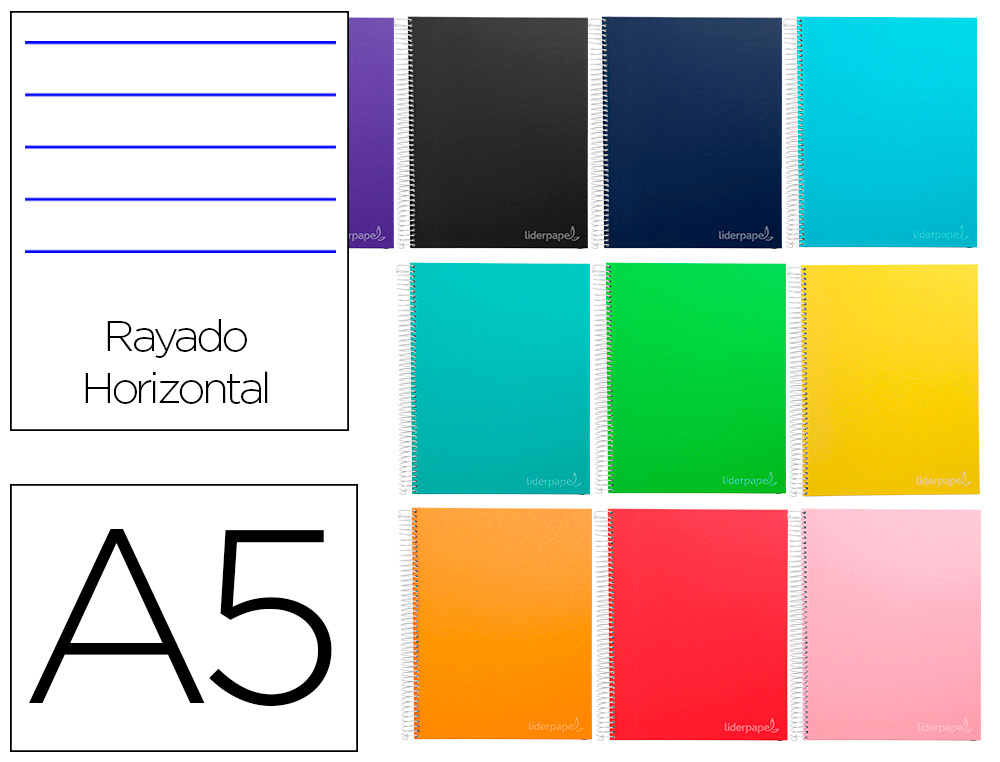 CUADERNO ESPIRAL LIDERPAPEL A5 MICRO JOLLY TAPA FORRADA 140H 75 GR HORIZONTAL 5 BANDAS6 TALADROS COLORES SURTIDOS