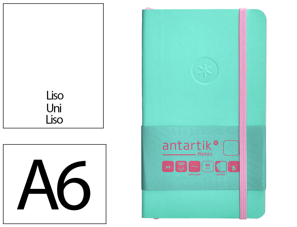 CUADERNO CON GOMILLA ANTARTIK NOTES TAPA BLANDA A6 HOJAS LISAS ROSA Y TURQUESA 100 HOJAS 80 GR FSC