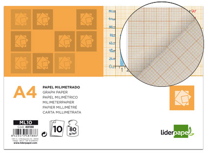 PAPEL DIBUJO LIDERPAPEL 210X297MM 80G/M2 MILIMETRADO PACK DE 10 HOJAS