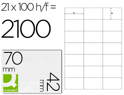 ETIQUETA ADHESIVA Q-CONNECT KF10648 TAMAÑO 70X42 MM FOTOCOPIADORA LASER INK-JET CAJA CON 100 HOJAS DIN A4