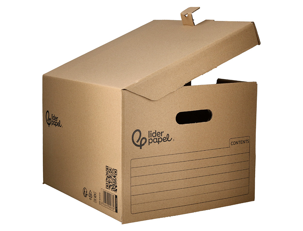 CAJON CONTENEDOR LIDERPAPEL CARTON MANUAL PARA 3 CAJAS ARCHIVO DEFINITIVO FOLIO / 3 ARCHIVADORES A-Z 387X333X260MM