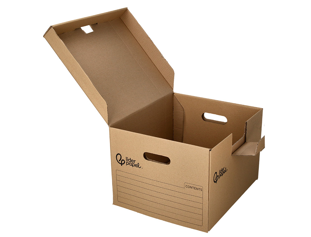 CAJON CONTENEDOR LIDERPAPEL CARTON MANUAL PARA 3 CAJAS ARCHIVO DEFINITIVO FOLIO / 3 ARCHIVADORES A-Z 387X333X260MM