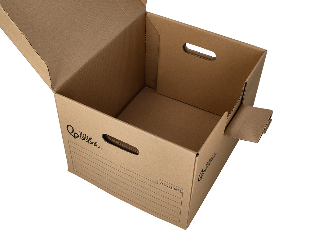 CAJON CONTENEDOR LIDERPAPEL CARTON MANUAL PARA 3 CAJAS ARCHIVO DEFINITIVO FOLIO / 3 ARCHIVADORES A-Z 387X333X260MM