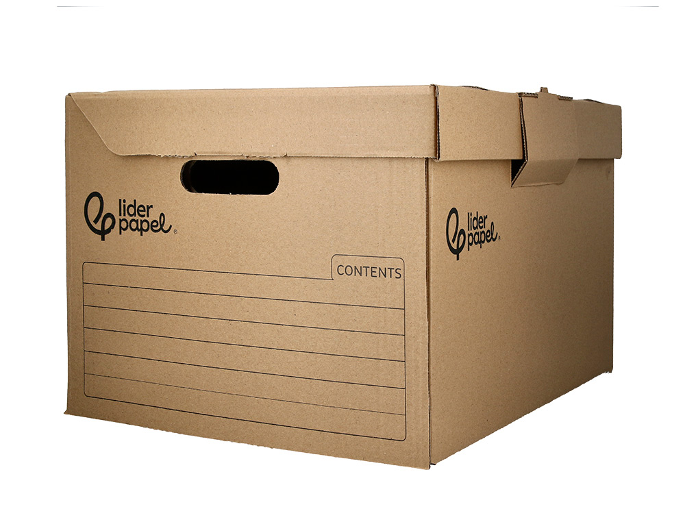 CAJON CONTENEDOR LIDERPAPEL CARTON MANUAL PARA 3 CAJAS ARCHIVO DEFINITIVO FOLIO / 3 ARCHIVADORES A-Z 387X333X260MM