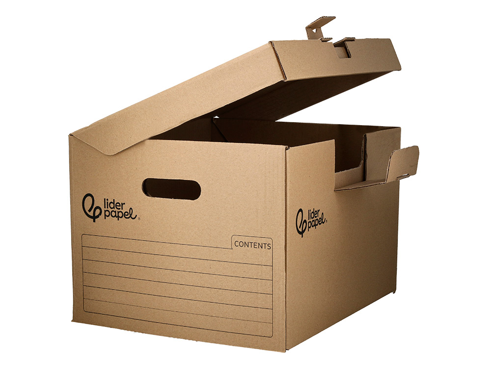 CAJON CONTENEDOR LIDERPAPEL CARTON MANUAL PARA 3 CAJAS ARCHIVO DEFINITIVO FOLIO / 3 ARCHIVADORES A-Z 387X333X260MM