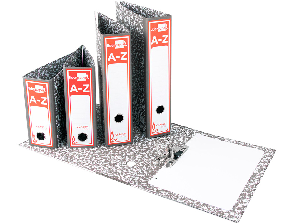 ARCHIVADOR DE PALANCA LIDERPAPEL FOLIO CLASSIC RED CARTON ENTRECOLADO SIN RADO LOMO 80MM GRIS COMPRESOR METALICO
