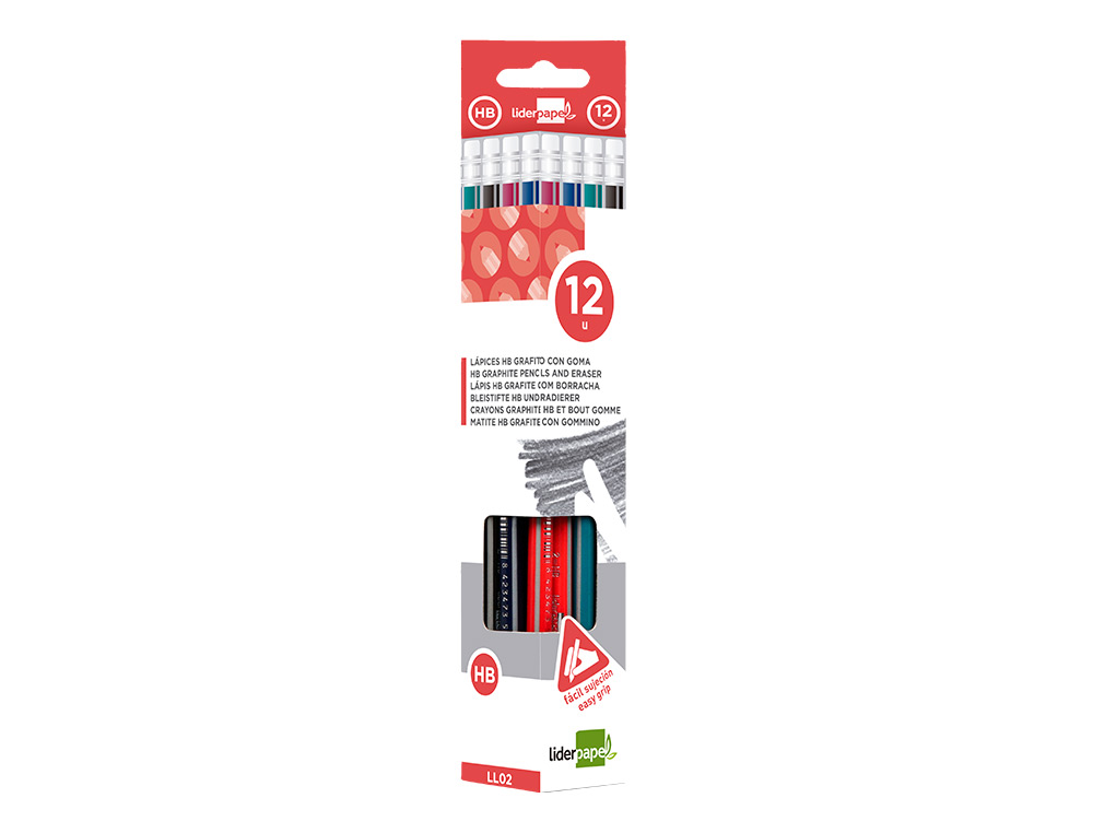 LAPICES DE GRAFITO CON GOMA LIDERPAPEL TRIANGULAR