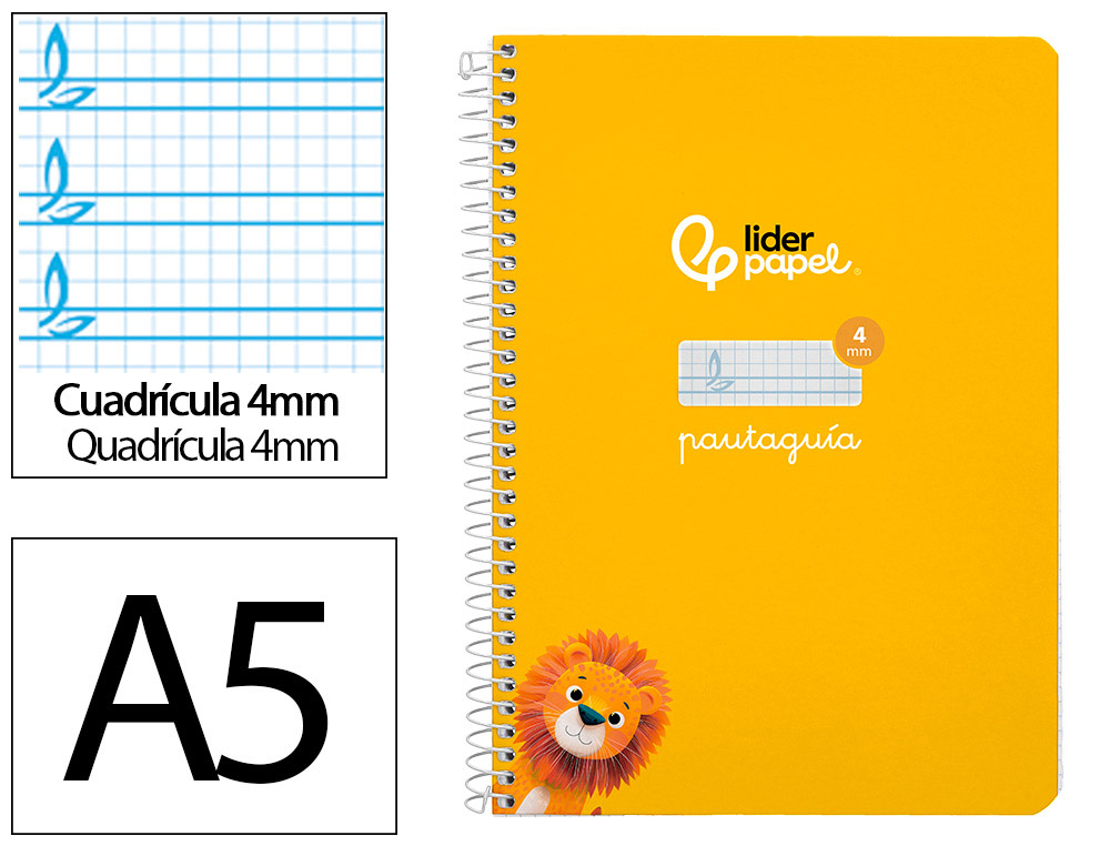 CUADERNO ESPIRAL LIDERPAPEL A5 PAUTAGUIA TAPA DURA 80H 90 GR CUADRO PAUTADO 4MM COLOR AMARILLO