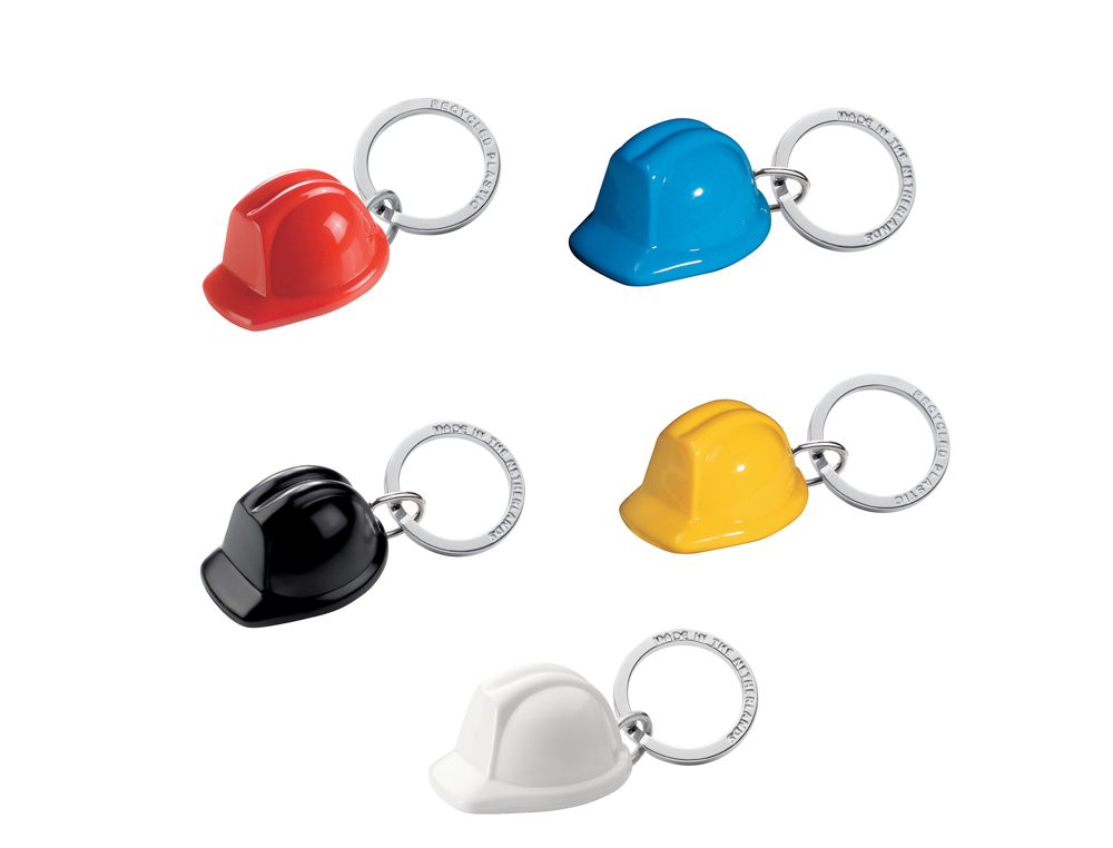 LLAVERO CASCO DE SEGURIDAD ACRILICO RECICLADO PACK DE 5 UNIDADES COLORES SURTIDOS